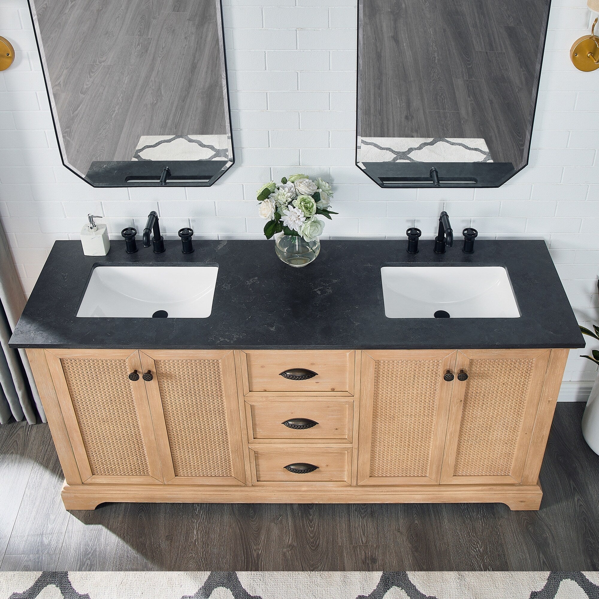Meuble sous-vasque Hervas avec plateau en marbre naturel, sans miroir