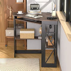 Bureau d'Angle Petit Bureau avec Prises, Table d'Angle pour Petit Espace, Bureau d'Ordinateur avec Ports USB, Bureau Triangle avec Rangement