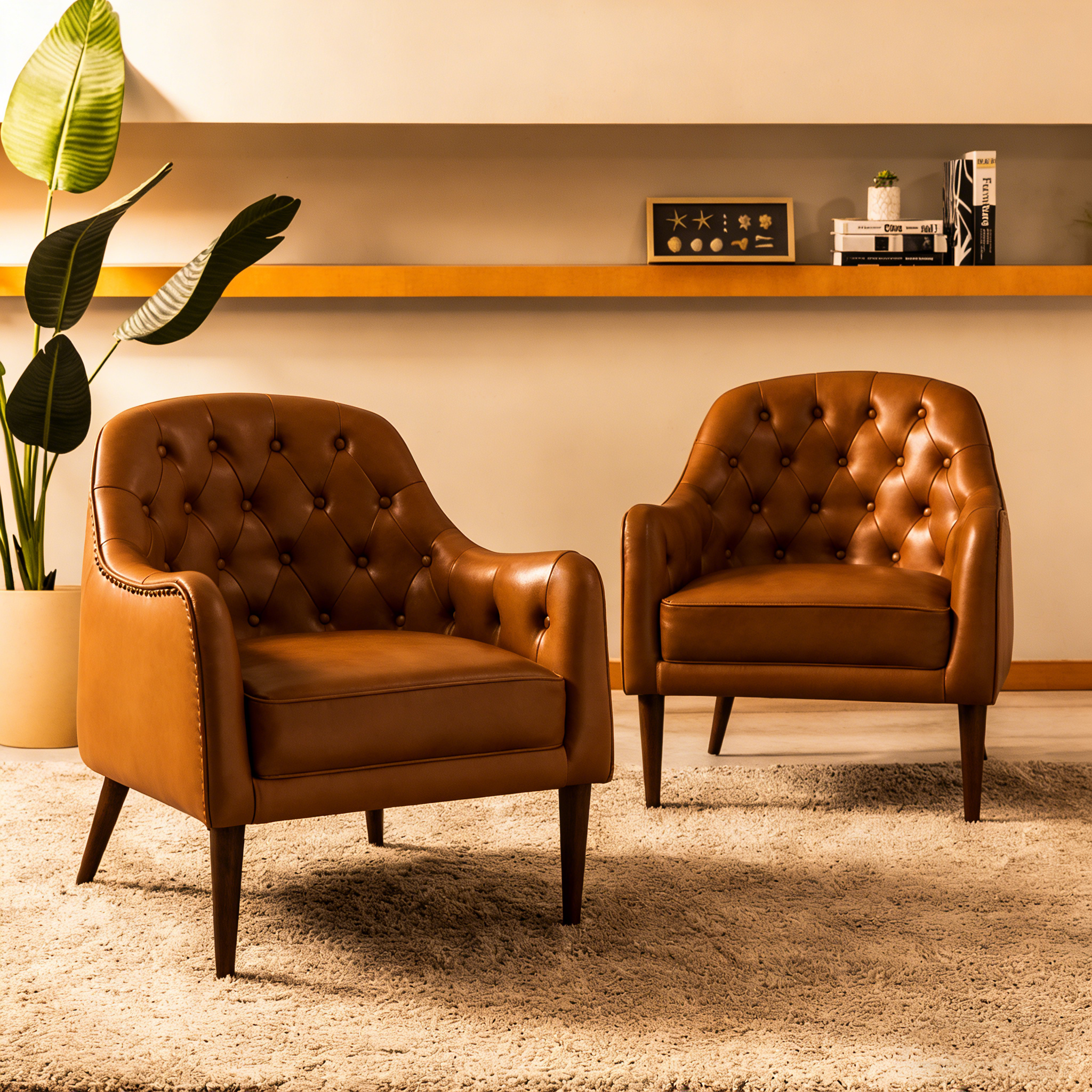 Classic Genuine Leather Barrel Chair With Wooden Legs