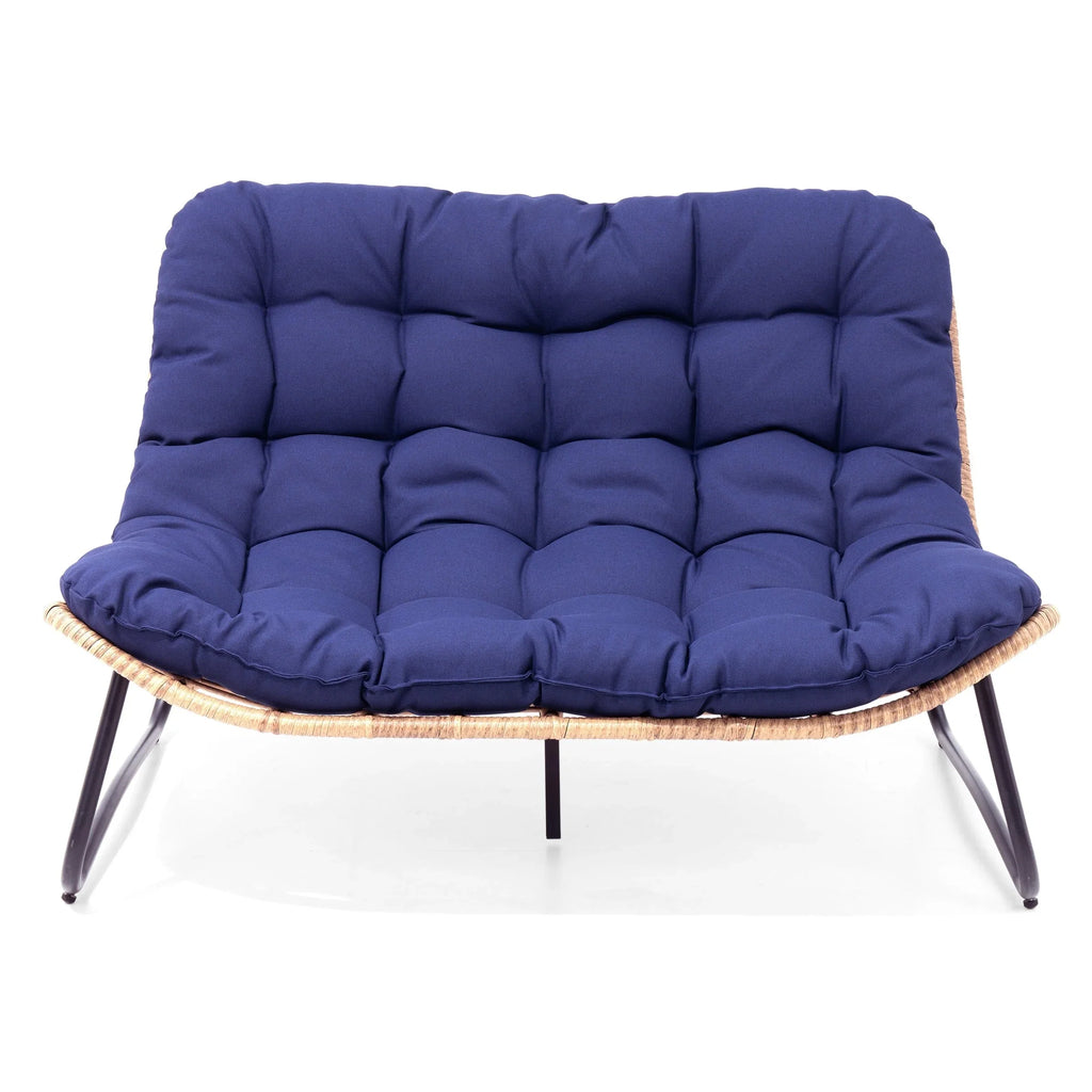 Causeuse double Papasan avec coussin, rotin PE tout temps et cadre en métal pour l'intérieur et l'extérieur