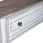 Console de hall 72 po blanc antique et écorce vieillie