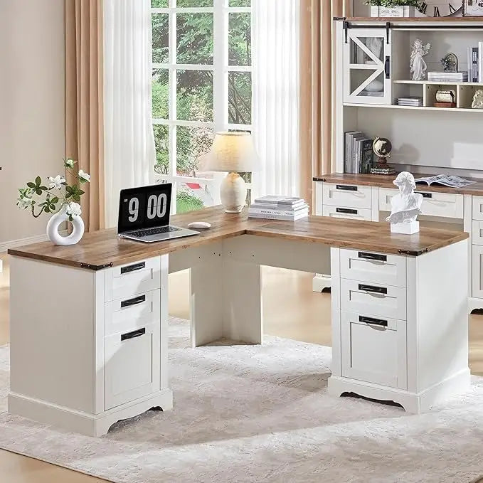 Bureau d'angle exécutif en forme de L 60 Farmhouse, bureau d'angle en bois, bureau d'ordinateur