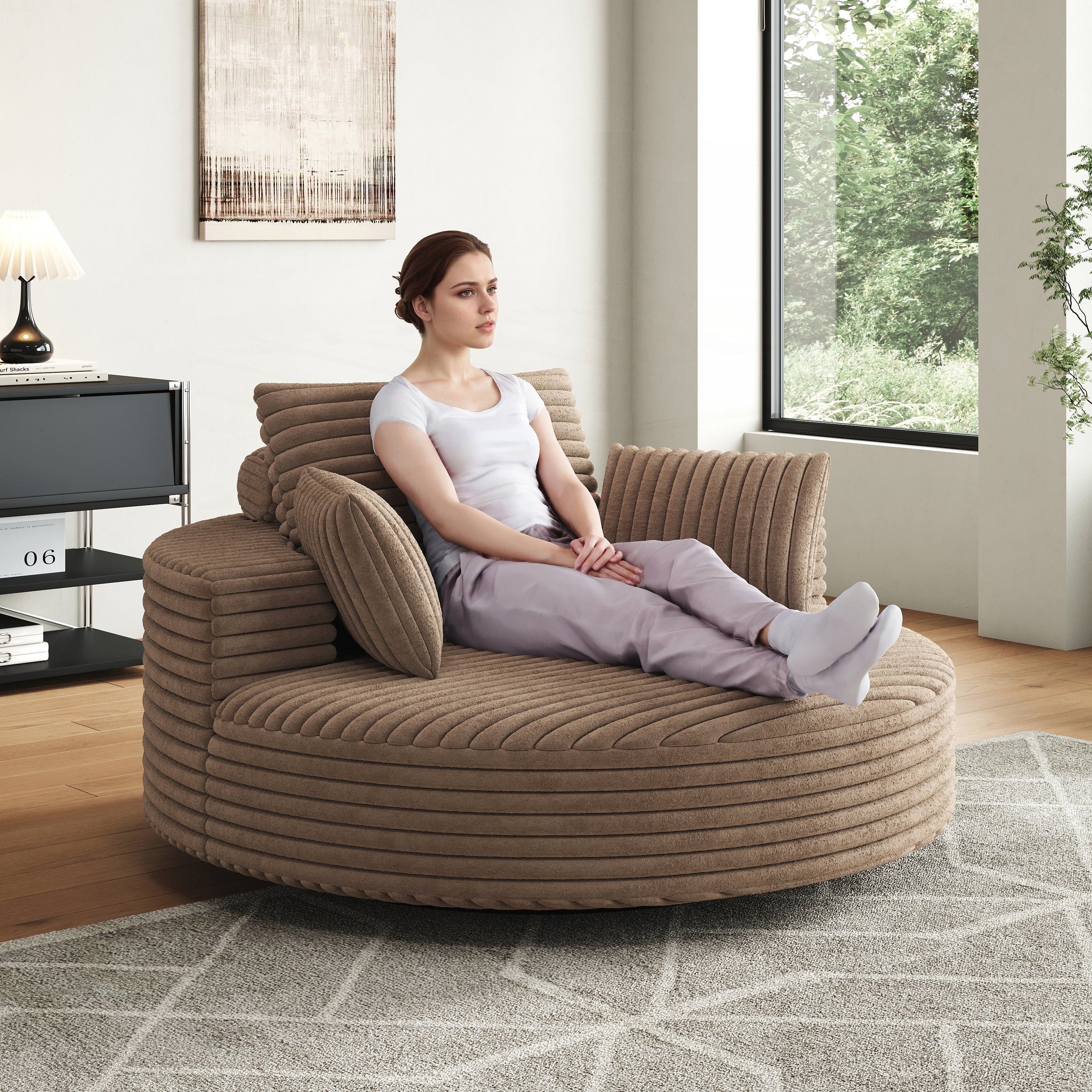 Fauteuil pivotant simple en velours côtelé et chenille avec rembourrage en mousse