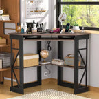 Bureau d'Angle Petit Bureau avec Prises, Table d'Angle pour Petit Espace, Bureau d'Ordinateur avec Ports USB, Bureau Triangle avec Rangement