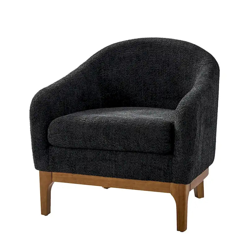 Fauteuil tonneau moderne Augus en bouclette avec pieds en bois massif par HULALA HOME