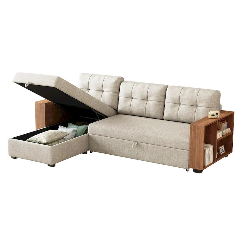 Canapé d'angle convertible avec lit gigogne et méridienne de rangement