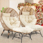 FINCATI Fauteuil Œuf d'intérieur, Fauteuil Œuf d'extérieur 200 kg, Fauteuil Œuf surdimensionné avec pouf, Fauteuil Œuf de luxe confortable avec repose-pieds