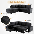 Canapé d'angle convertible 5 places en L 84,75 po avec pouf de rangement, rangement de bras dissimulé et chargement USB pour salon