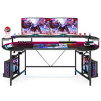 Bureau de gaming avec étagère pour moniteur, bureau d'ordinateur de 75 pouces avec bande LED
