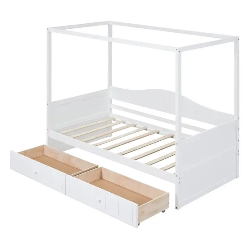 Twin Size Wood Canopy Day Bed with 2 Drawers