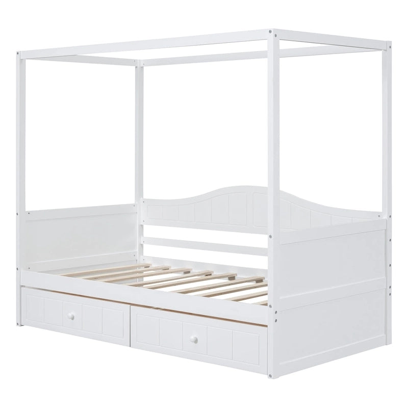 Twin Size Wood Canopy Day Bed with 2 Drawers
