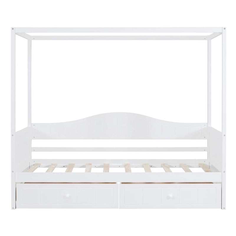 Twin Size Wood Canopy Day Bed with 2 Drawers