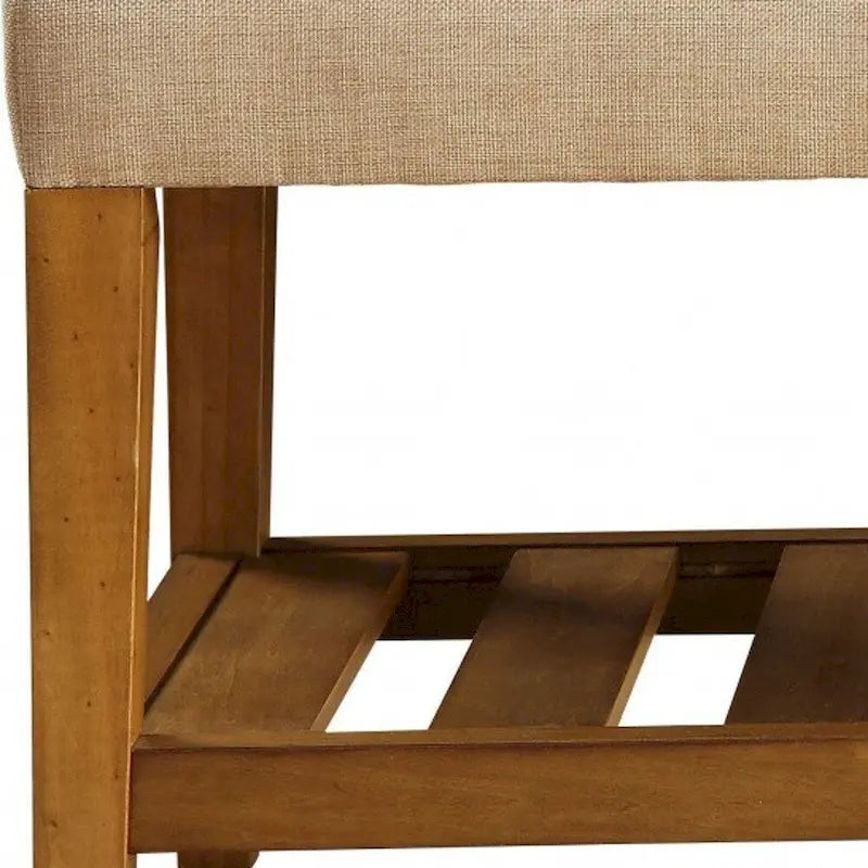 40-Inch Beige and Brown Upholstered Polyester Bench (with Storage Shelf)
