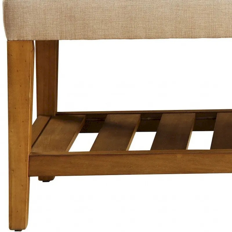 40-Inch Beige and Brown Upholstered Polyester Bench (with Storage Shelf)