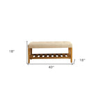 Banc rembourré en polyester beige et marron de 40 pouces (avec étagère de rangement)