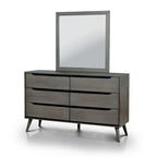 Commode et miroir de style Mid-Century Modern, 6 tiroirs (2 pièces)