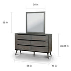 Commode et miroir de style Mid-Century Modern, 6 tiroirs (2 pièces)