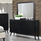 Commode et miroir de style Mid-Century Modern, 6 tiroirs (2 pièces)