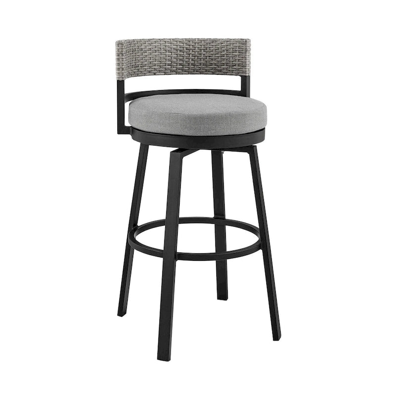 30-Inch Modern Outdoor Patio Swivel Bar Stool — Aluminum, Gray, Black