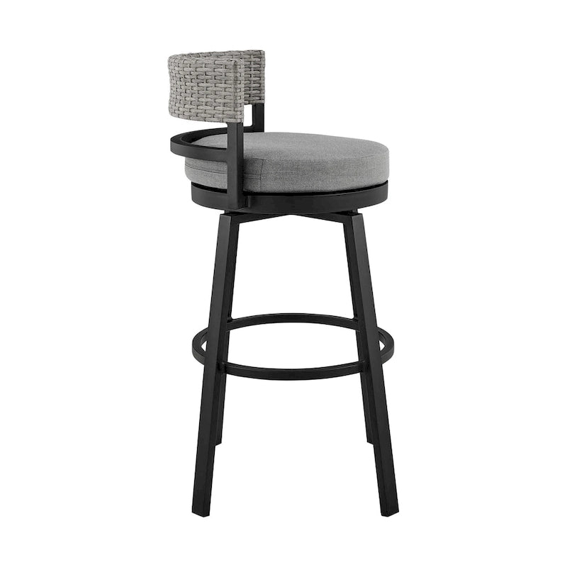 30-Inch Modern Outdoor Patio Swivel Bar Stool — Aluminum, Gray, Black