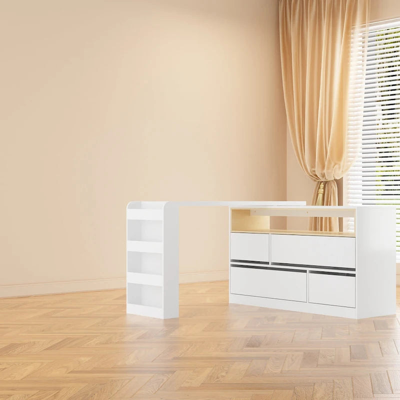 4-Drawer Desk Vanity Sideboard Bedroom Dresser Chest Of Drawers White