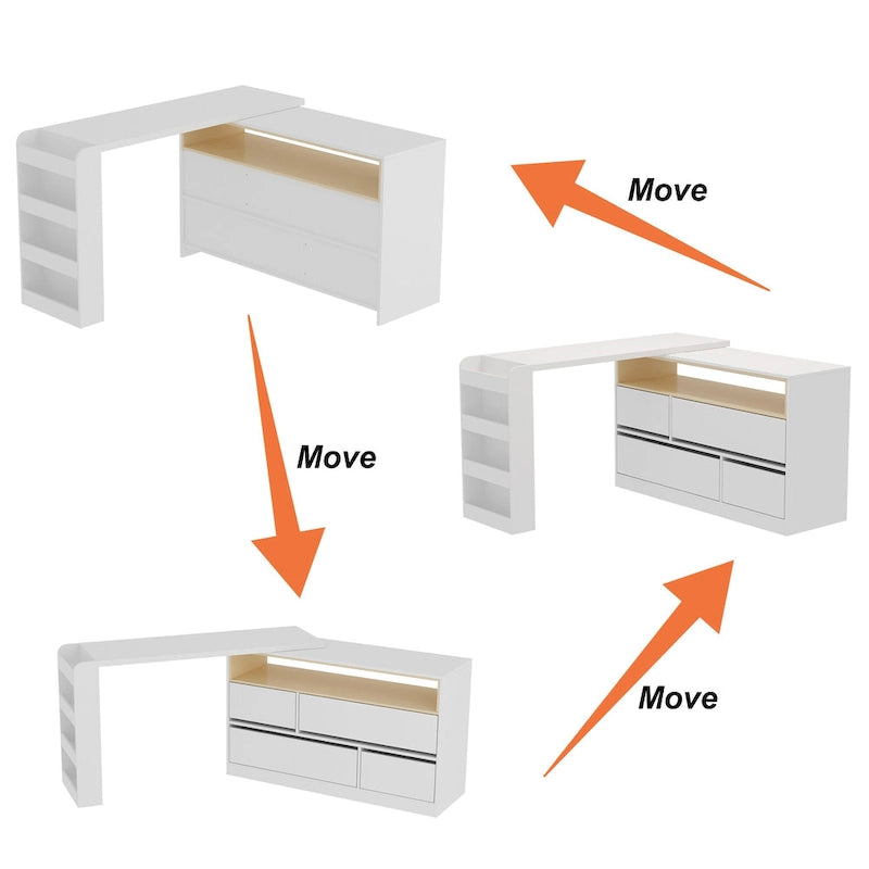 4-Drawer Desk Vanity Sideboard Bedroom Dresser Chest Of Drawers White