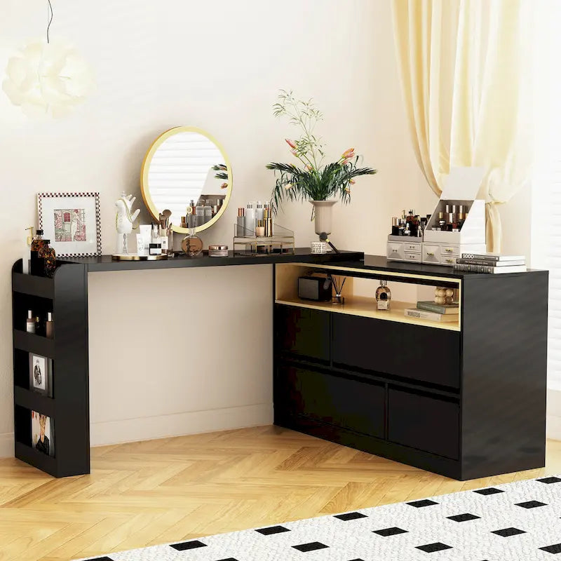 Commode de chambre à 4 tiroirs avec coiffeuse et bahut, blanc