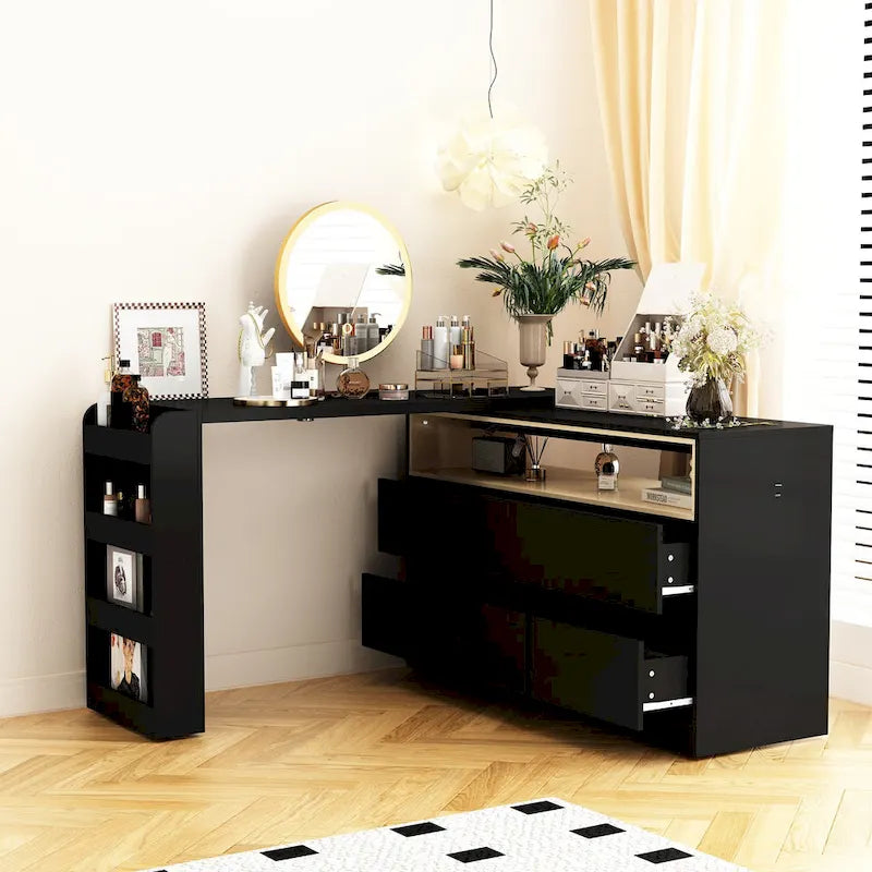 Commode de chambre à 4 tiroirs avec coiffeuse et bahut, blanc