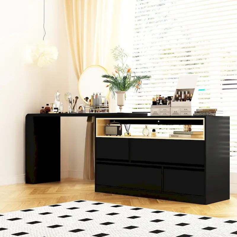Commode de chambre à 4 tiroirs avec coiffeuse et bahut, blanc