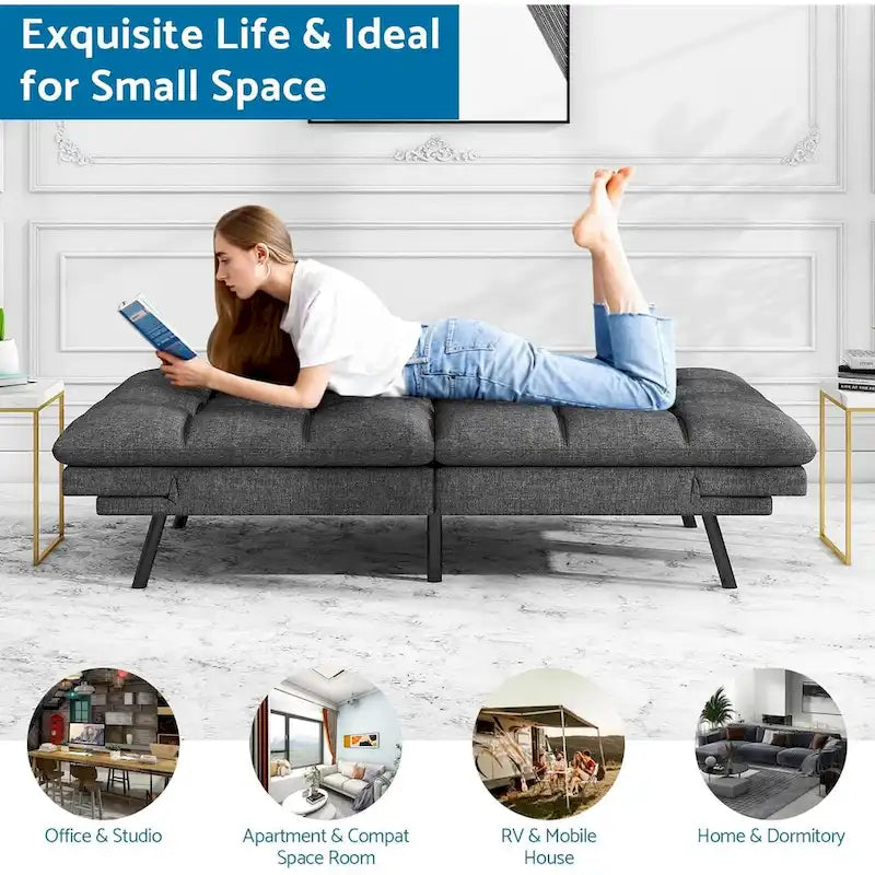 Memory Foam Futon Couch Bed Convertible Sofa with Adjustable Splitback for Compact Living Space