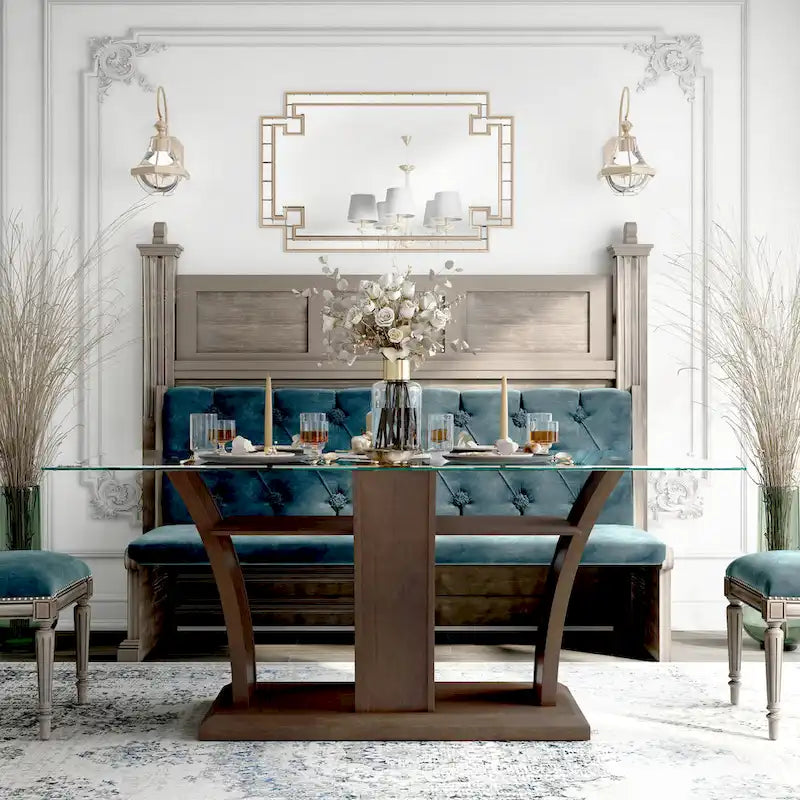 Table de salle à manger moderne de 183 cm avec plateau en verre (finition merisier)