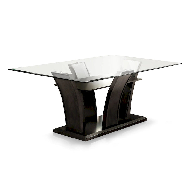 Table de salle à manger moderne de 183 cm avec plateau en verre (finition merisier)