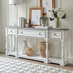 Console de table de 72 pouces pour entrée – Blanc antique et écorce vieillie