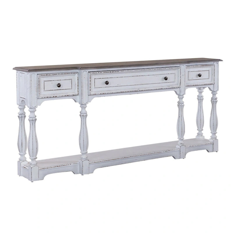Console de table de 72 pouces pour entrée – Blanc antique et écorce vieillie