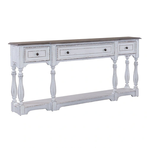 Console de table de 72 pouces pour entrée – Blanc antique et écorce vieillie