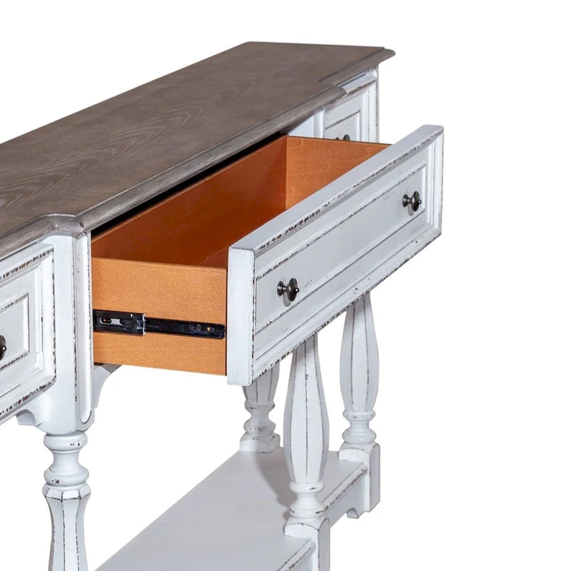 Console de table de 72 pouces pour entrée – Blanc antique et écorce vieillie