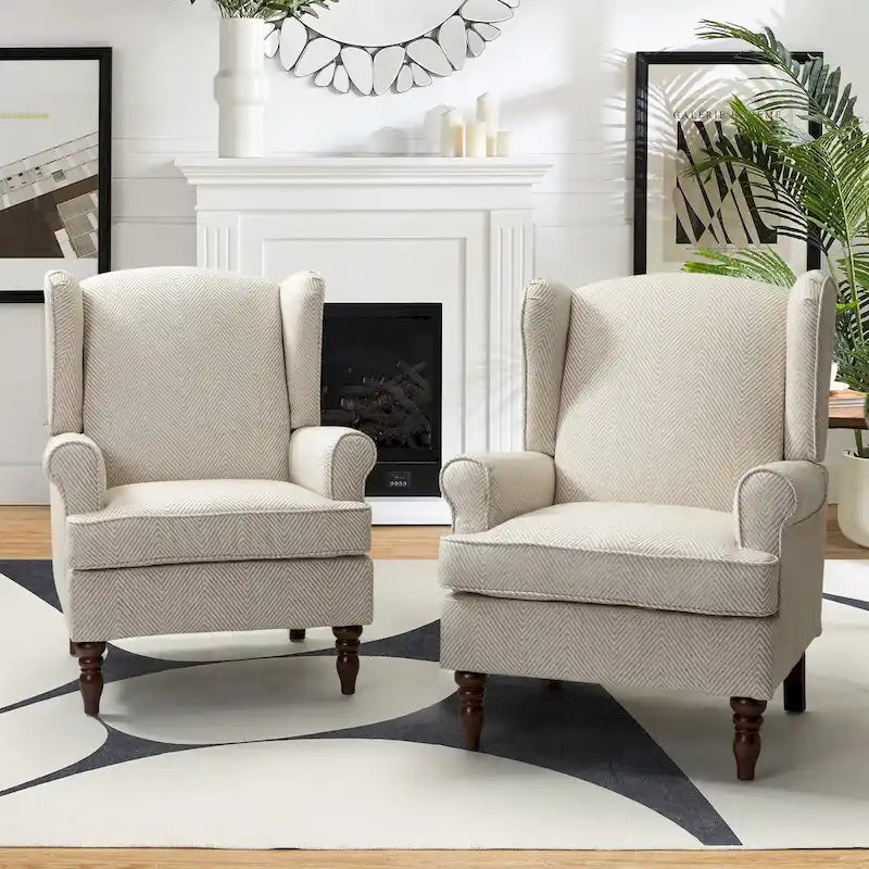 Traditional Fabric-Upholstered Armchairs (Turned Wood Legs, Set of 2)