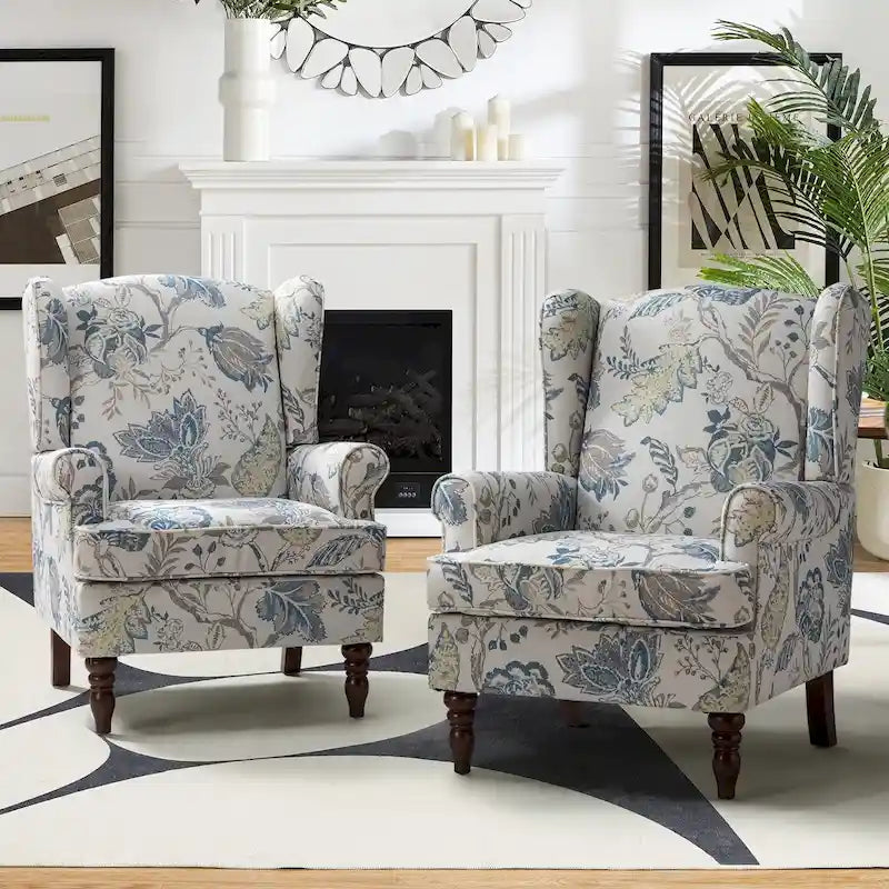 Traditional Fabric-Upholstered Armchairs (Turned Wood Legs, Set of 2)