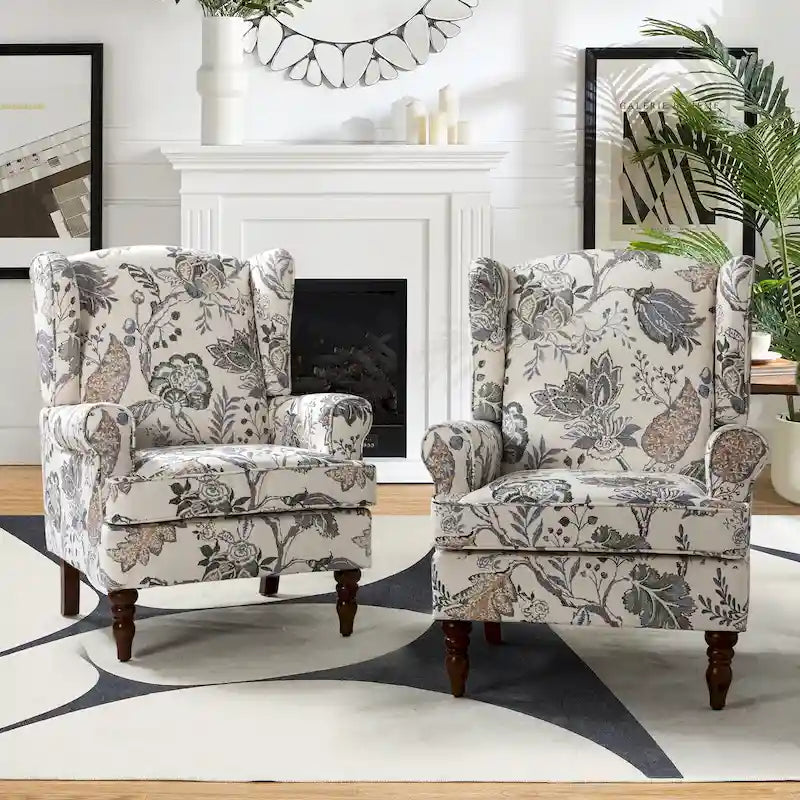 Traditional Fabric-Upholstered Armchairs (Turned Wood Legs, Set of 2)