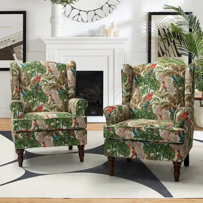 Traditional Fabric-Upholstered Armchairs (Turned Wood Legs, Set of 2)