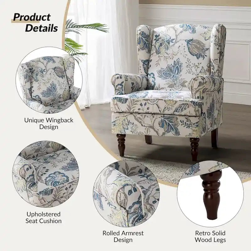 Traditional Fabric-Upholstered Armchairs (Turned Wood Legs, Set of 2)