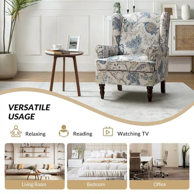 Traditional Fabric-Upholstered Armchairs (Turned Wood Legs, Set of 2)