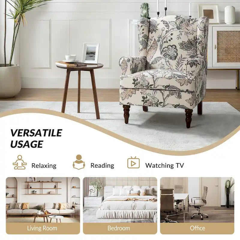 Traditional Fabric-Upholstered Armchairs (Turned Wood Legs, Set of 2)