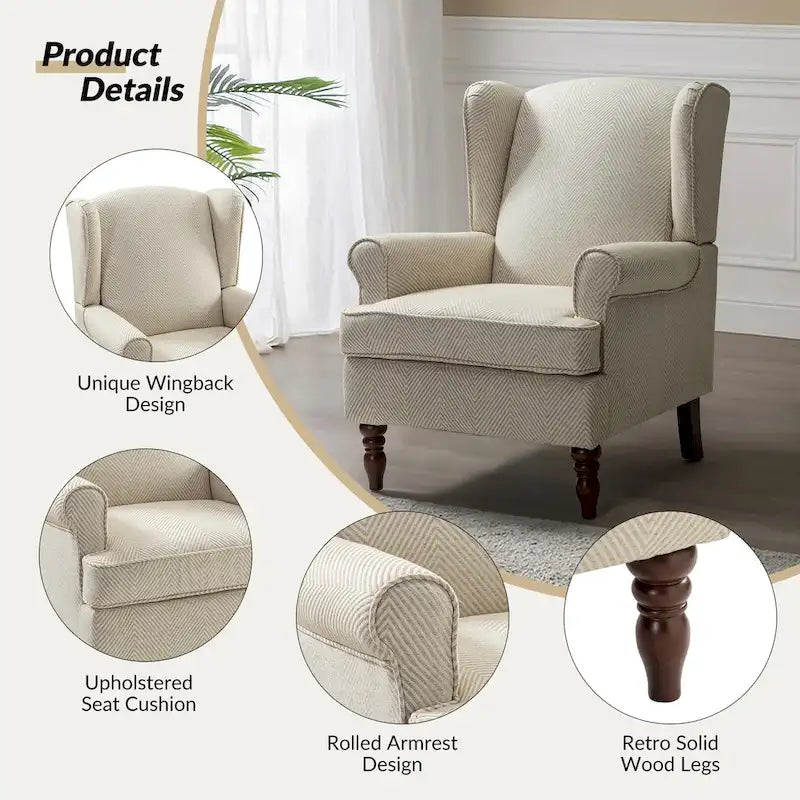 Traditional Fabric-Upholstered Armchairs (Turned Wood Legs, Set of 2)