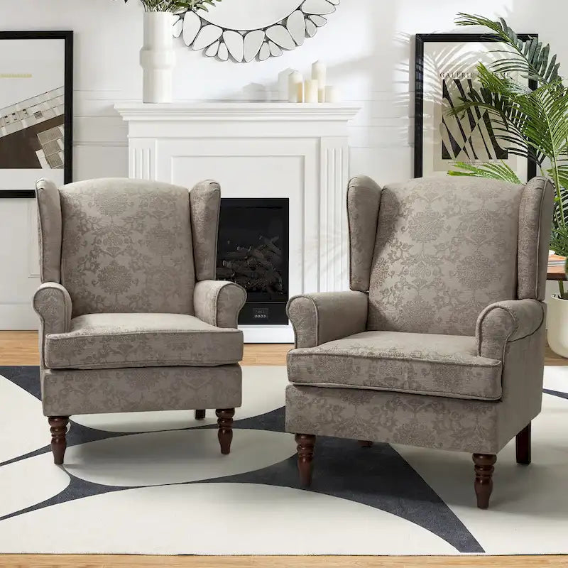 Traditional Fabric-Upholstered Armchairs (Turned Wood Legs, Set of 2)