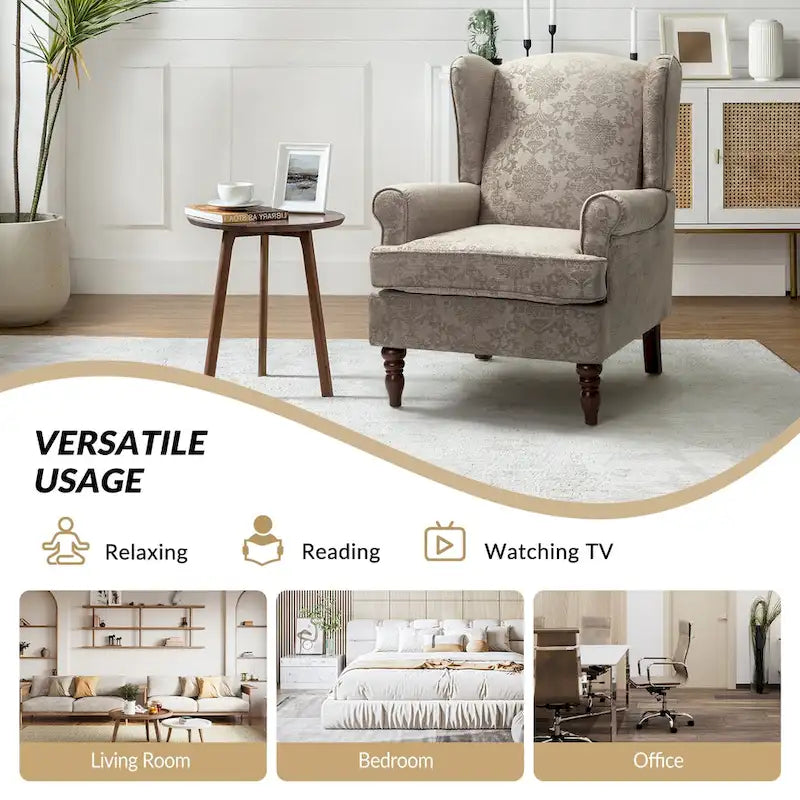 Traditional Fabric-Upholstered Armchairs (Turned Wood Legs, Set of 2)