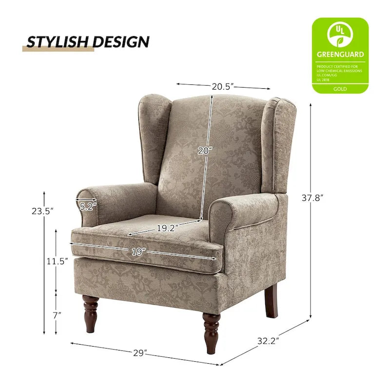 Traditional Fabric-Upholstered Armchairs (Turned Wood Legs, Set of 2)