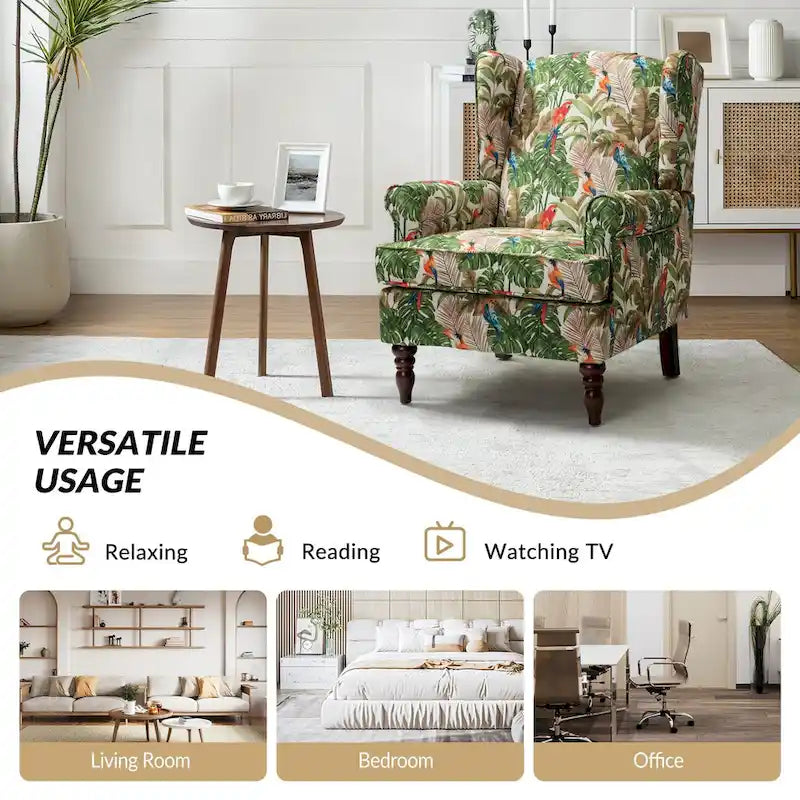 Traditional Fabric-Upholstered Armchairs (Turned Wood Legs, Set of 2)
