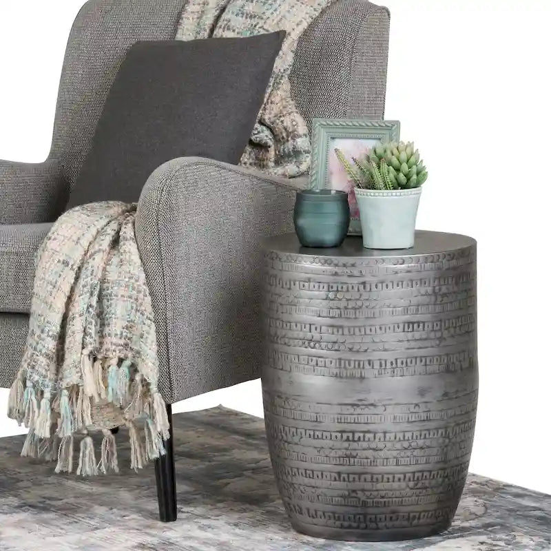 15-Inch Wide Tribal Totem Metal-Trimmed Side Table (Fully Assembled) — 15" W x 15" D x 20" H