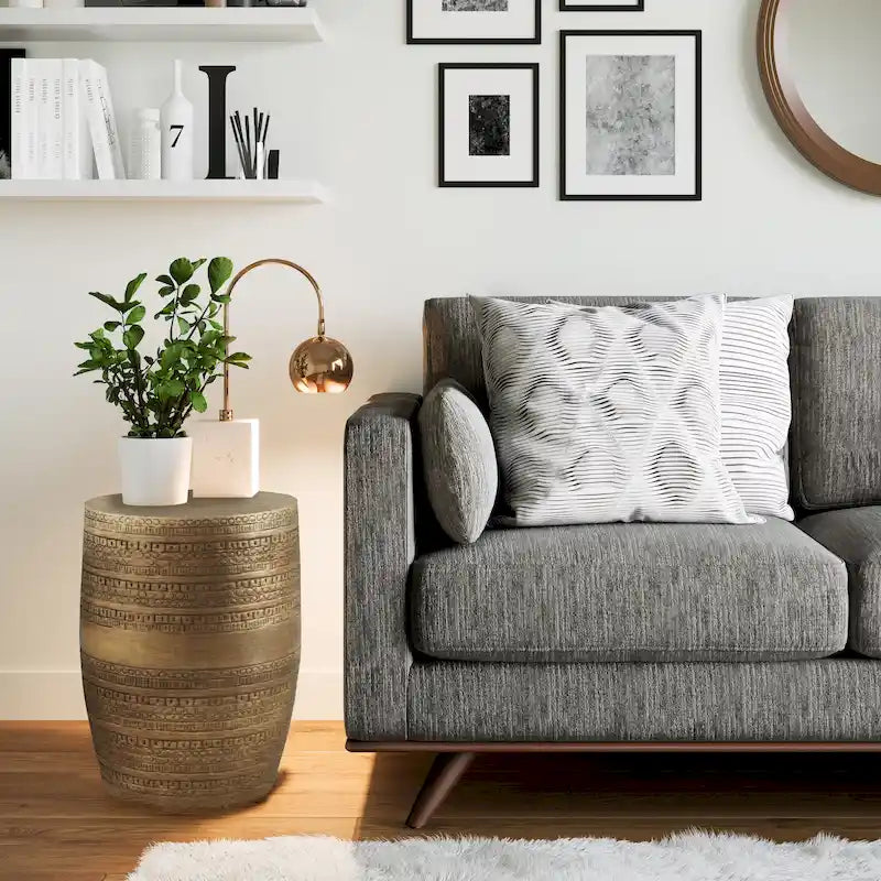 15-Inch Wide Tribal Totem Metal-Trimmed Side Table (Fully Assembled) — 15" W x 15" D x 20" H